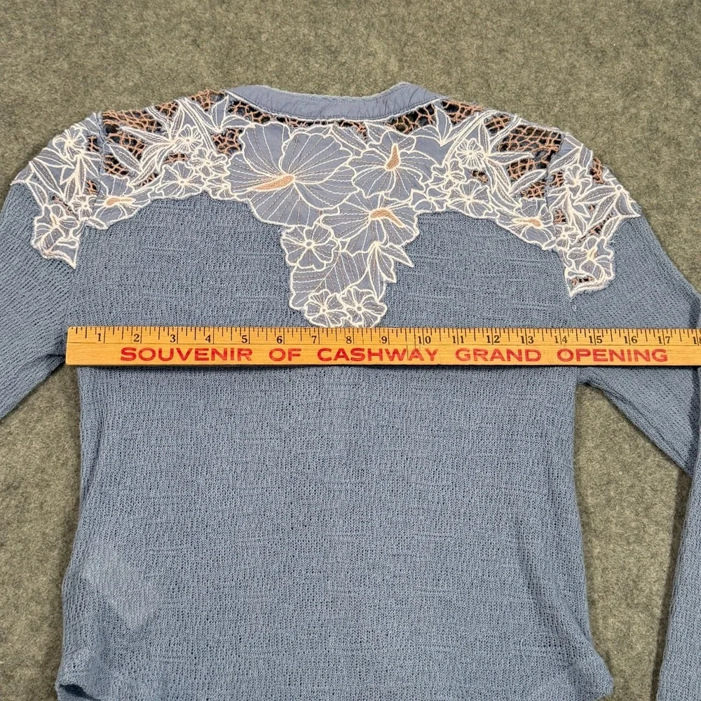 Free People Just Dusk Blue Easy Breezy Henley Lace Blouse Women's Size XS
